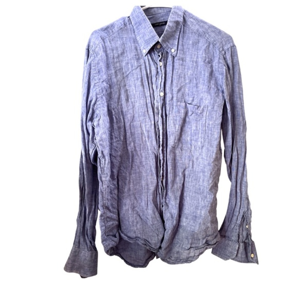 Camicissima Slim Fit Blue 100% Linen Button Down Shirt 42‎ 16 1/2